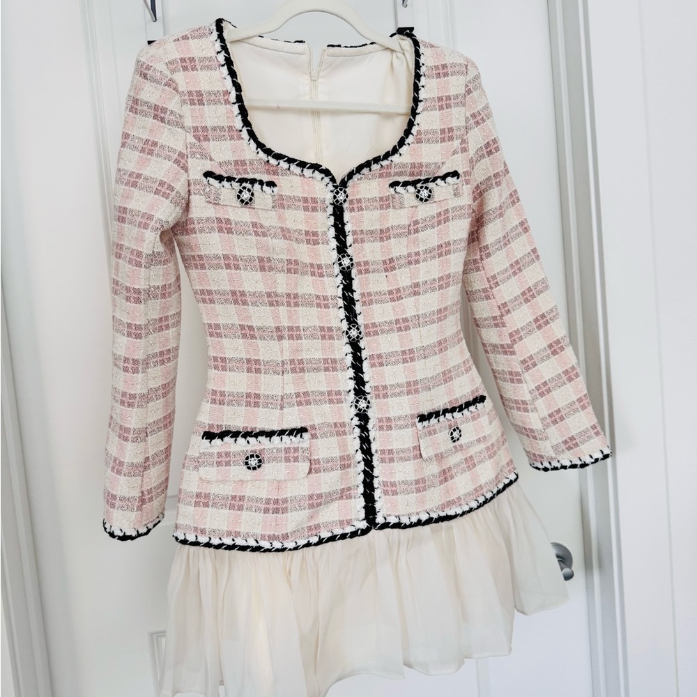 Elegant Pink Plaid Women's Jacket